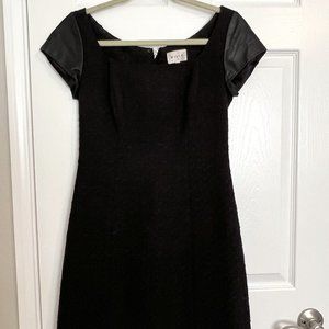 MILLY Leather Sleeved Boucle Knit Short Sleeve Dress - Size 0